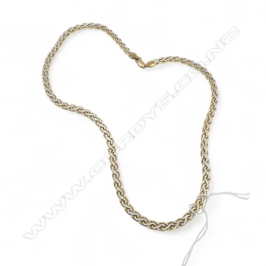9ct DOUBLE SIDED 2 TONE GOLD FLAT SCROLL LINK NECK CHAIN L.450mm 11.2gms