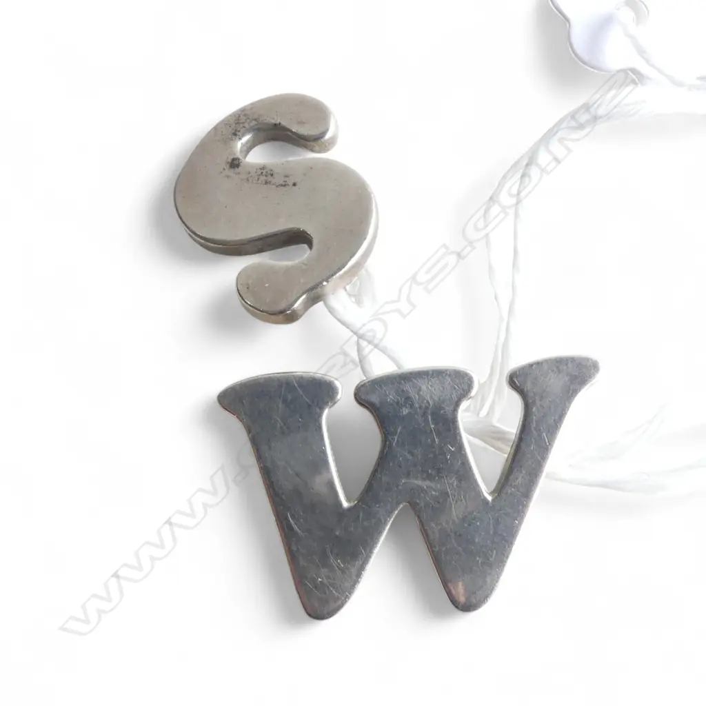 2 STG SILVER LETTER PENDANTS, S & W, EX PETER MINTURN WORKSHOP 7.3gms Image 1++
