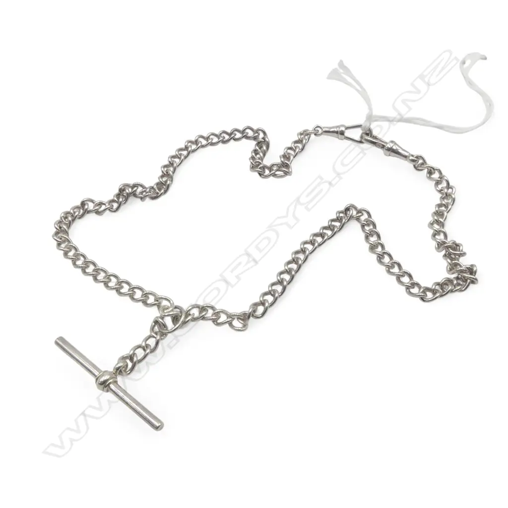 STG SILVER ALBERT CHAIN uniform curb link w 2 clips & T-bar Image 1++