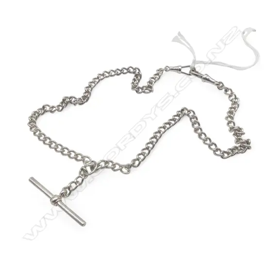 STG SILVER ALBERT CHAIN uniform curb link w 2 clips & T-bar