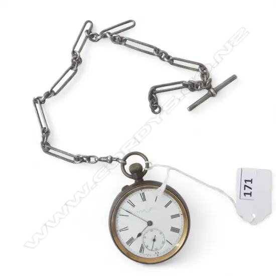 ANTIQUE PARKINSON & FRODSHAM POCKETWATCH ON STG SILVER ALBERT CHAIN 30.18gms