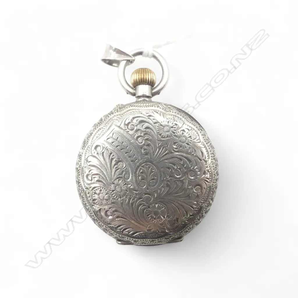 .935 silver EARLY 20thC engraved SILVER MID-SIZE POCKET WATCH  Image 1++