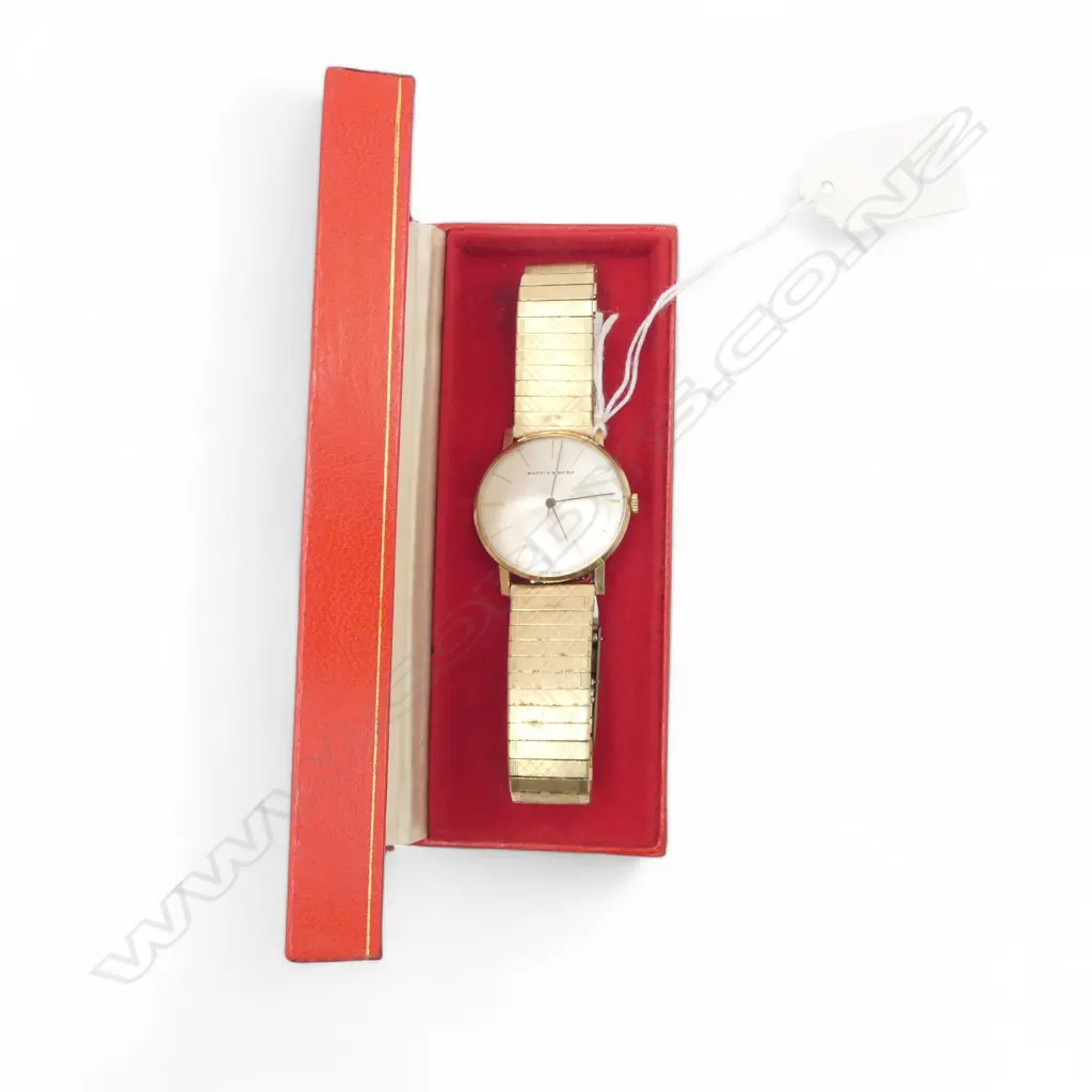 VINTAGE MAPPIN & WEBB GENT'S gold plate WRIST WATCH boxed -running Image 1++