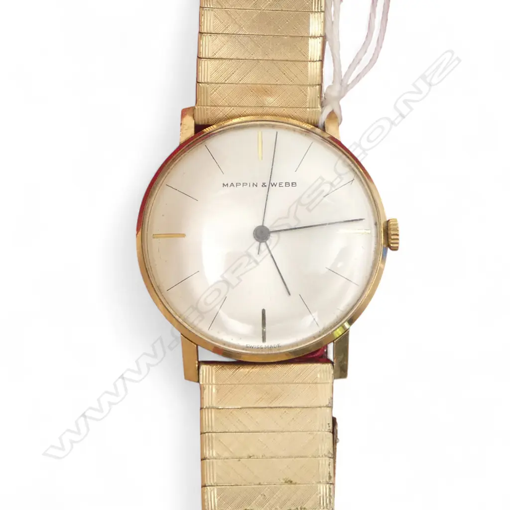 VINTAGE MAPPIN & WEBB GENT'S gold plate WRIST WATCH boxed -running Image 1++