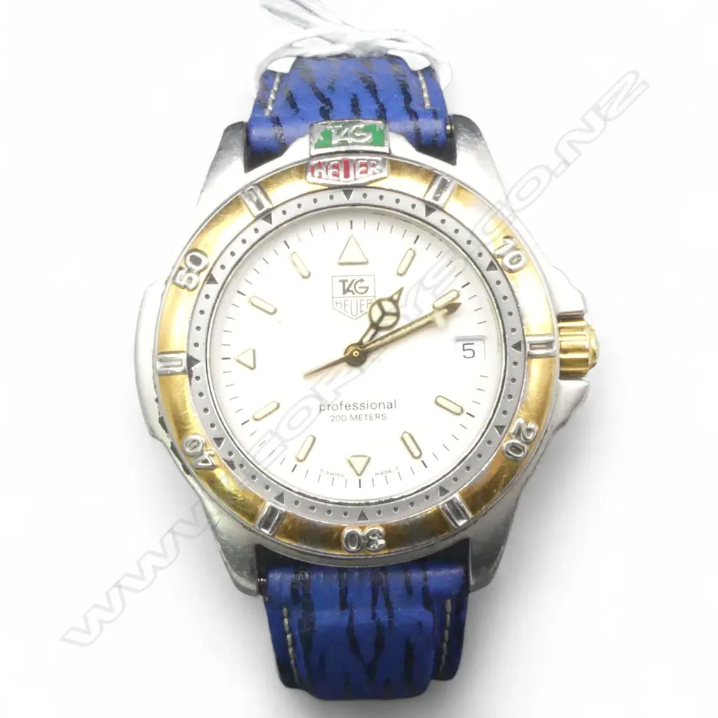 RTV   TAG HEUER SWISS 4000 SERIES WRISTWATCH, PROFESSIONAL 200M, BI-TONE, w NEW ORIG BLUE 'SHARK SKIN' STRAP Image 1++