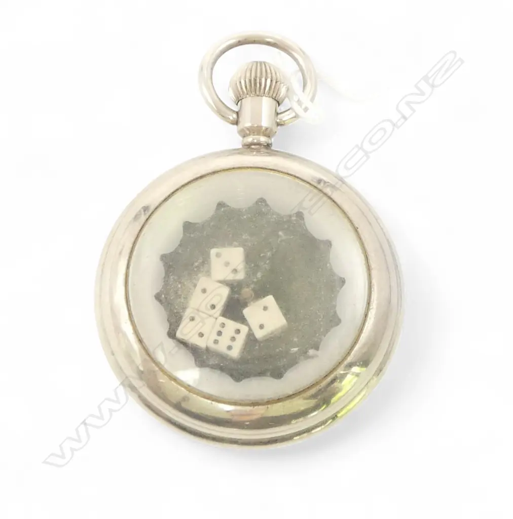 VINTAGE CHROME SPINNING DICE in POCKET WATCH TYPE CASE Image 1++