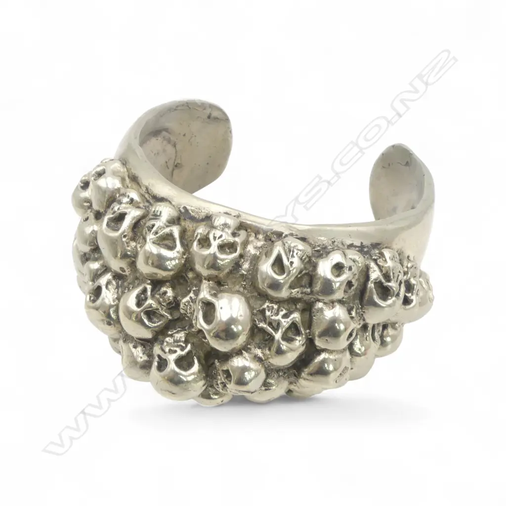 HEAVY METAL CUFF BANGLE w. SKULLS EX BALI (not testing as silver) Image 1++