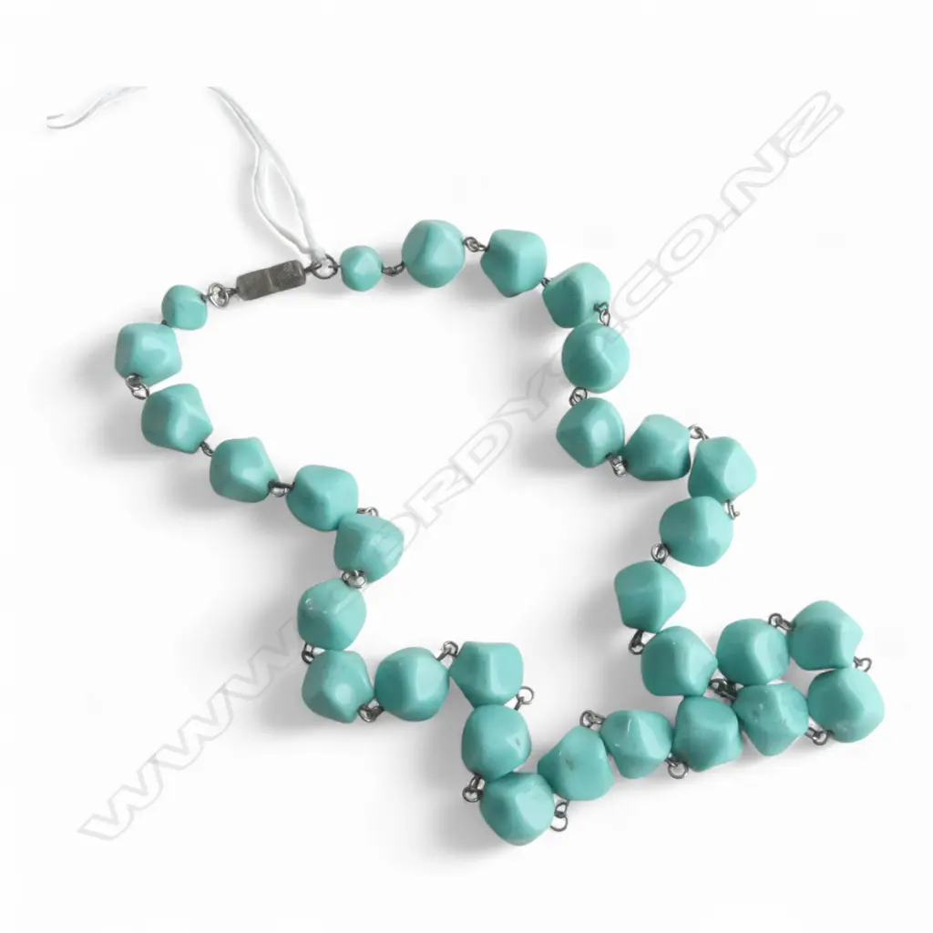 VINTAGE STRAND CHUNKY TURQUOISE ? BEAD NECKLACE. L.460mm Image 1++