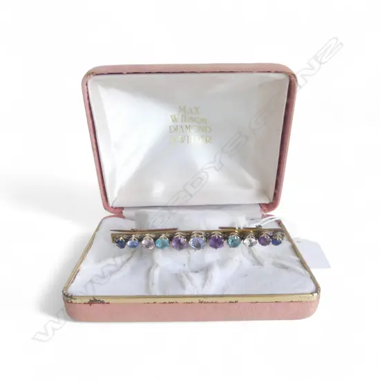 GOLD PLATED MULTI COLOURED STONE BROOCH