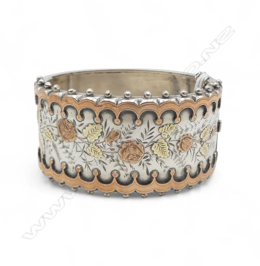 Victorian stg silver and gold fancy scroll bracelet 46.8gms Image 1++