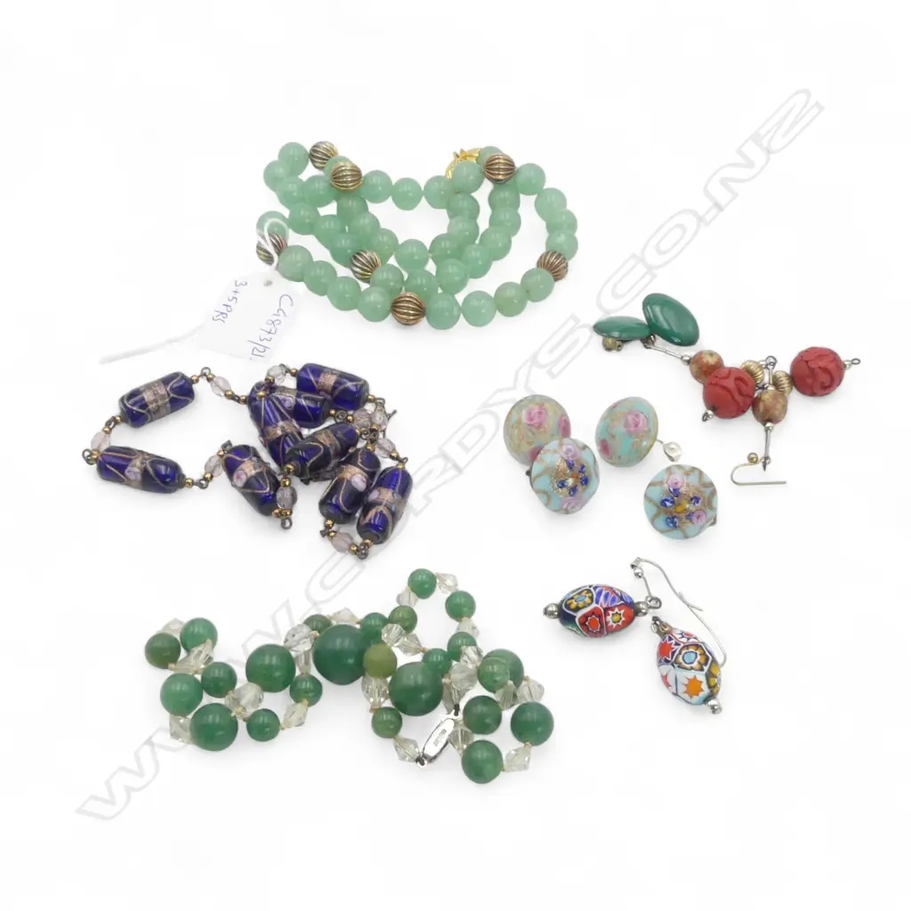 3 BEAD NECKLACES + 5 PRS EARRINGS Image 1++