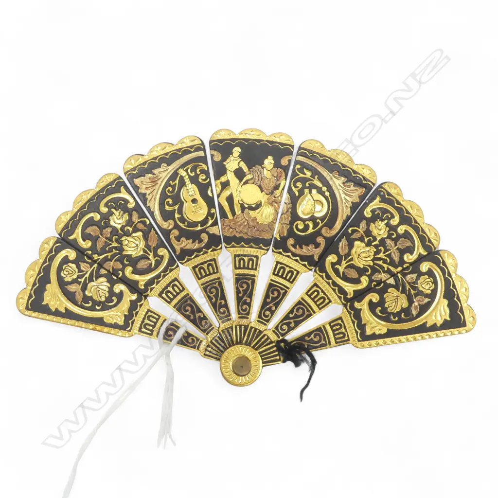 NIELLO GILT  ENGRAVED MINIATURE FAN L.57mm Image 1++