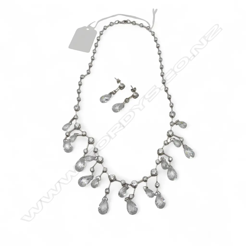 QUALITY SILVER & FACET CUT CRYSTAL NECKLACE with multiple drops  & EARRING SET  Image 1++