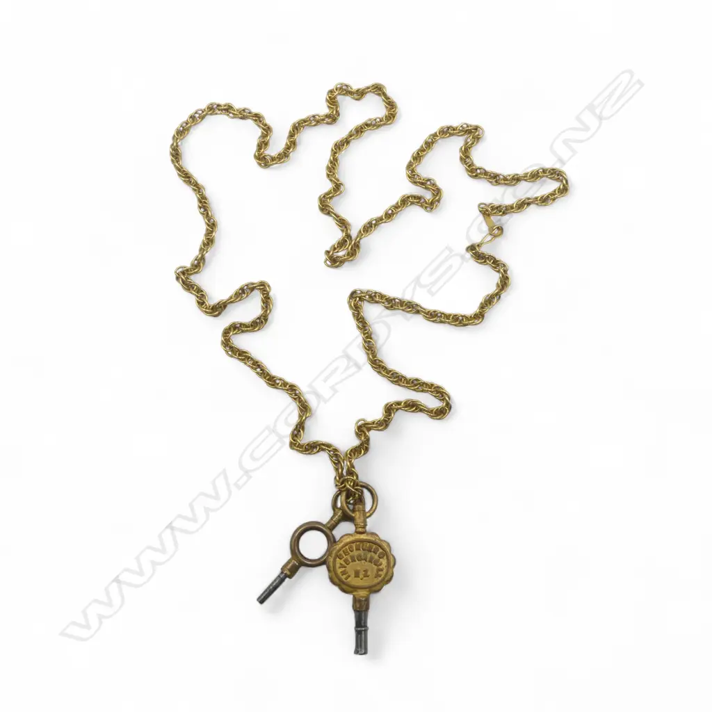  VINTAGE POCKET WATCH KEYS ON ROLLED GOLD CHAIN  Image 1++