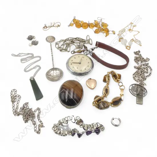 SILVER CHAIN with SCORPION & SOLID SILVER INGOT + OTHER SILVER & COSTUME JEWELLERY ETC