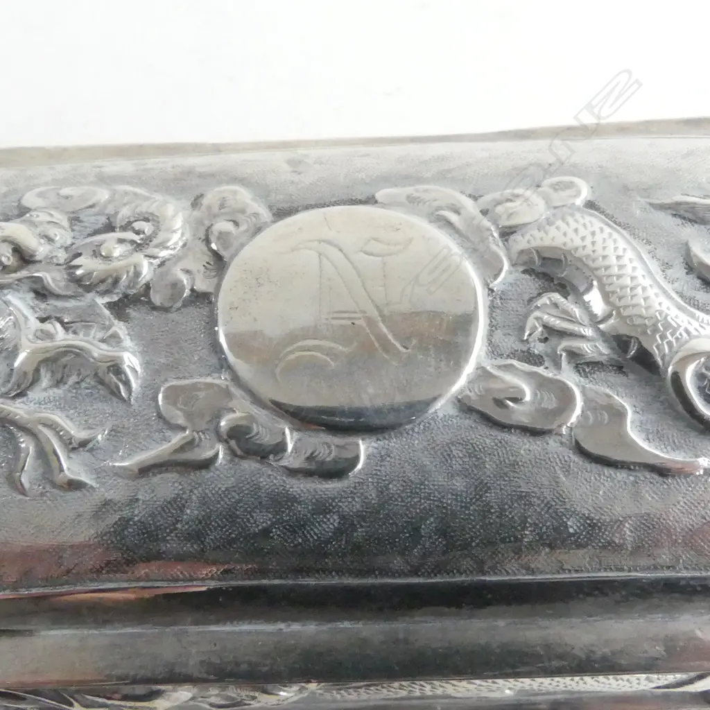 CHINESE SILVER BOX w. DRAGON DESIGN STAMPED HUNG CHONG & CO 124gms 120x50x55mm Image 1++
