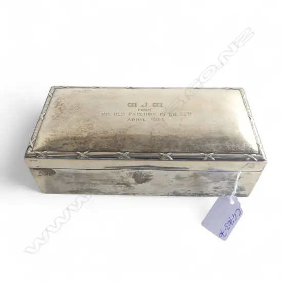 SILVER LARGE CIGARETTE BOX Birmingham 1913 58th Regt. presentation W.195mm