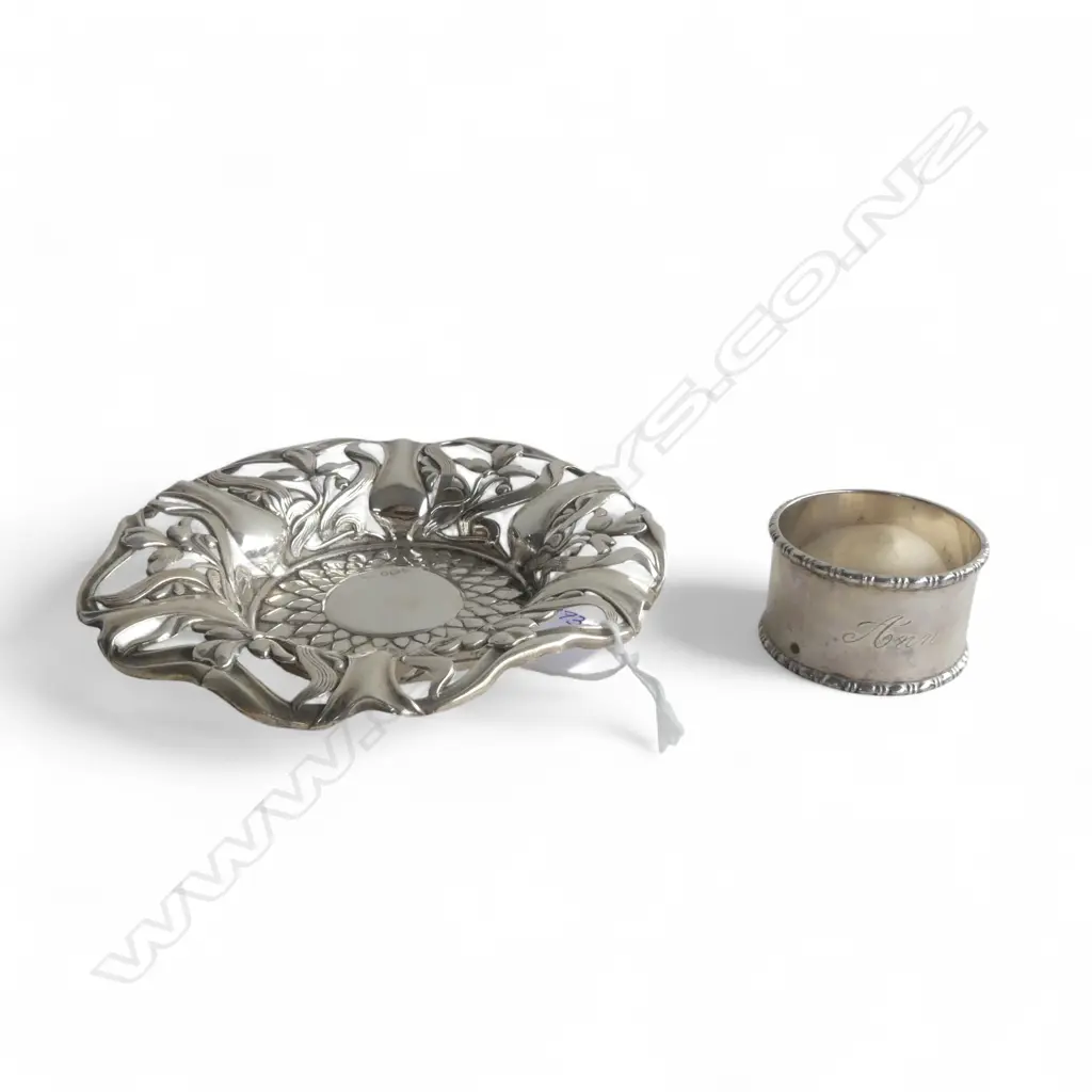 STG SILVER BONBON DISH, John Round & Son Ltd, SHEFFIELD 1905 + STG SILVER NAPKIN RING TW 90.33gms Image 1++