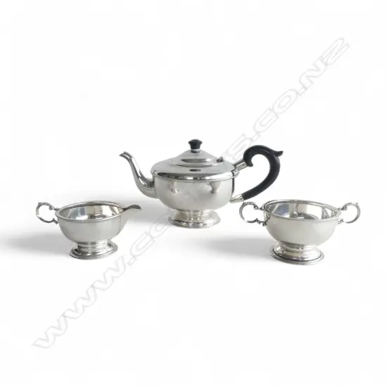 3 PCE STG SILVER TEASET; B'HAM 1932 663gms