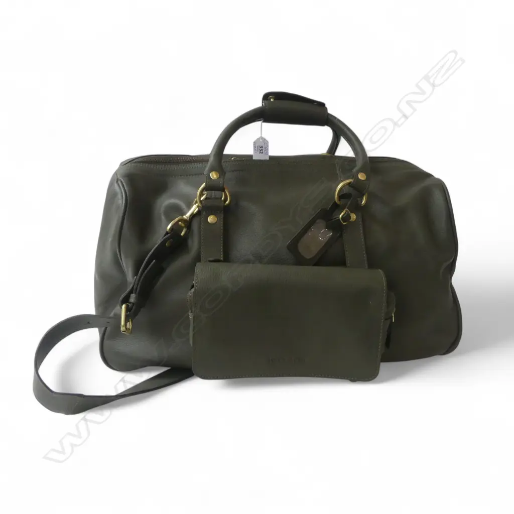 VINTAGE WOOL & OAK LEATHER BAG w. COVER Image 1++