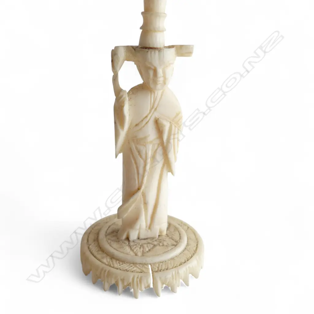 OLD CHINESE CARVED & PIERCED IVORY PUZZLE BALL ON STAND base split H.140mm Image 1++