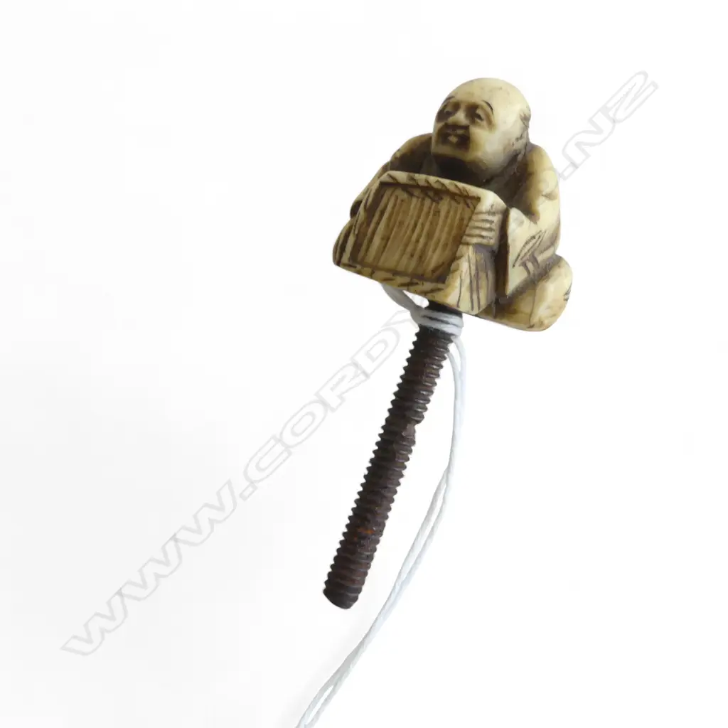 IVORY NETSUKE BOX MAKER with later threaded shaft L.65mm Image 1++