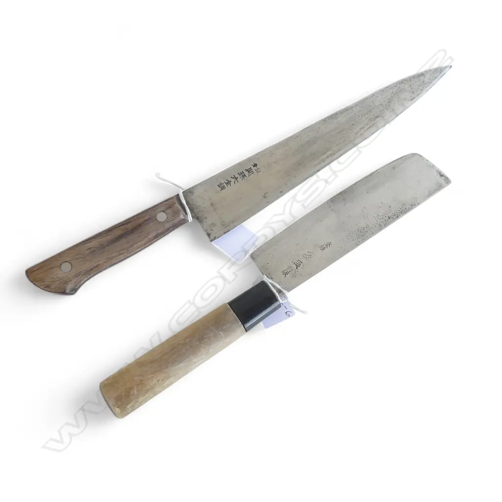 VINTAGE JAPANESE CHEF'S KNIFE & CLEAVER, BOTH SIGNED to BLADE Image 1++