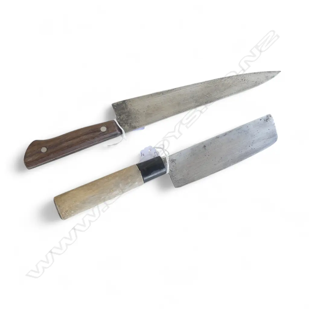 VINTAGE JAPANESE CHEF'S KNIFE & CLEAVER, BOTH SIGNED to BLADE Image 1++