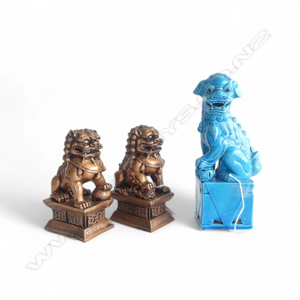 PR CHINESE FU TEMPLE DOGS H.170mm + BLU GLAZED FU DOG H.260mm Image 1++