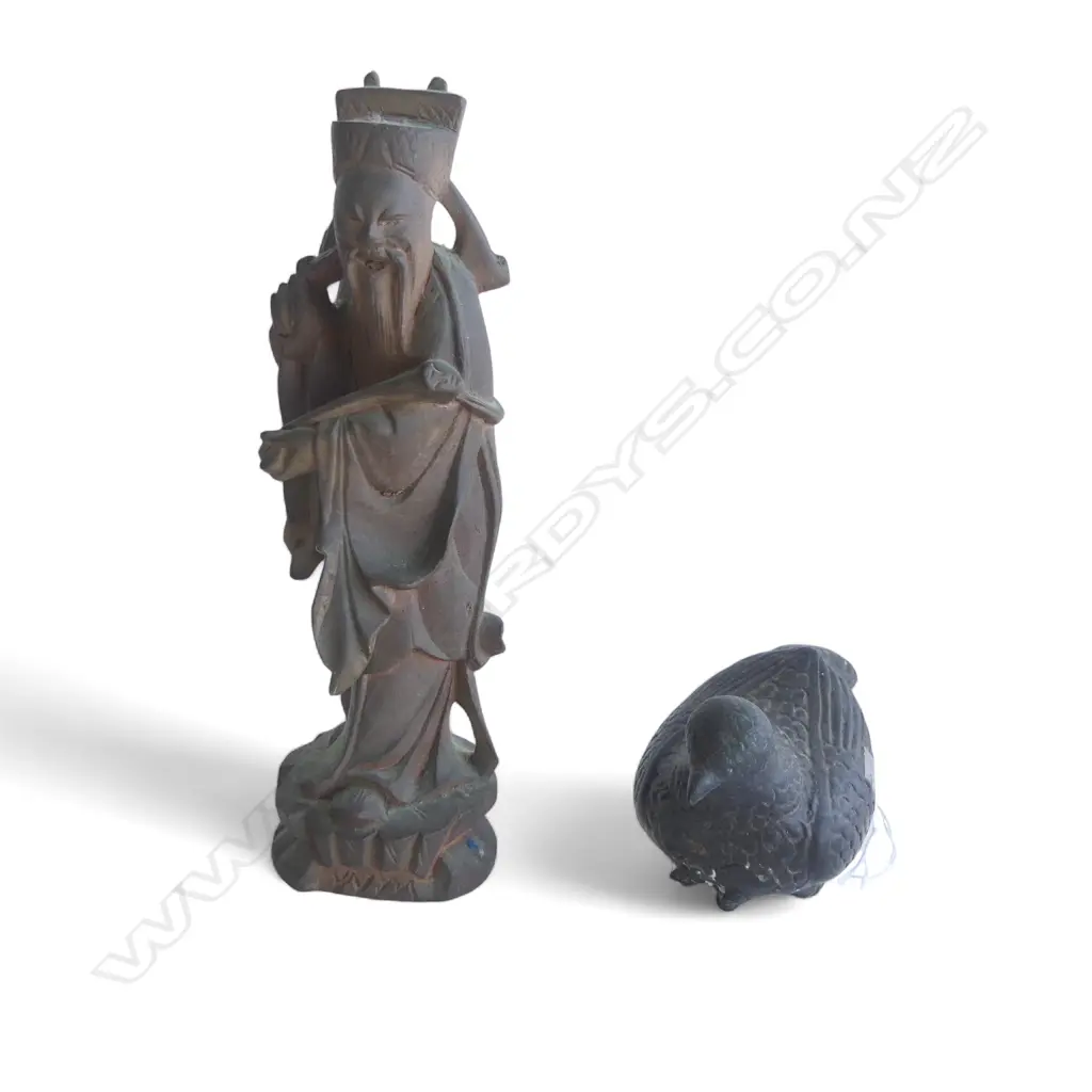 CAST BRONZE CHINESE SAGE H220MM & BRONZE BIRD ORN L110MM Image 1++