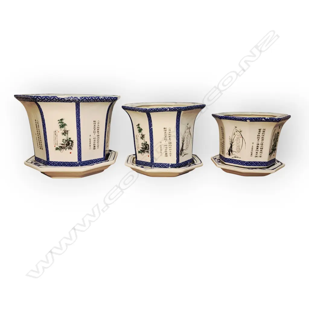 SET OF 3 CHINESE HEXAGON POEM PLANTERS Image 1++