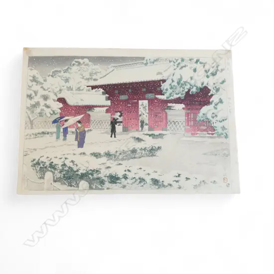 JAPANESE SHIN-HANGA by KASAMATSU SHIRO 'RED GATE AT HONGO IN THE SNOW' 265x395mm