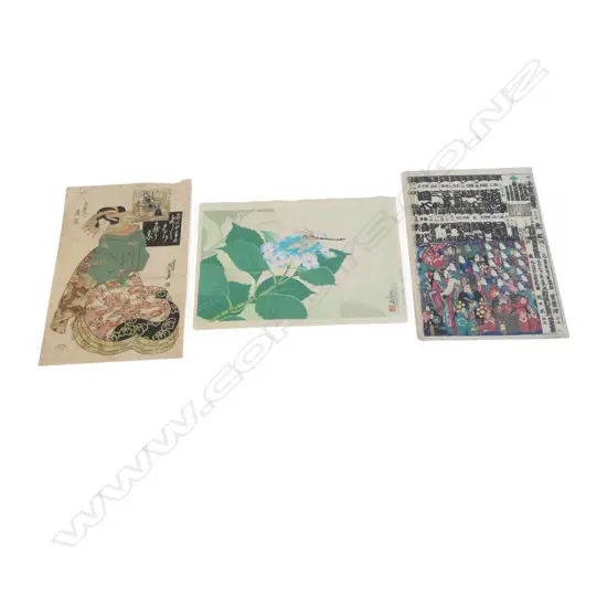 3 JAPANESE WOODBLOCKS; USUGUMO OF THE TAMAYA & KABUKI THEATRE + SHIN-HANGA  OF DRAGONFLY by SHINMEI KATO 