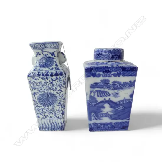 2 B/W PCS; VINTAGE RINGTON'S WILLOW PATTERN TEA CADDY, H.200mm lid needs repair & CHINESE VASE, H.210mm
