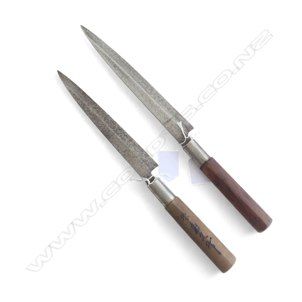 2 VINTAGE JAPANESE CHEF'S KNIVES, SIGNED to BLADE, tarnished Image 1++