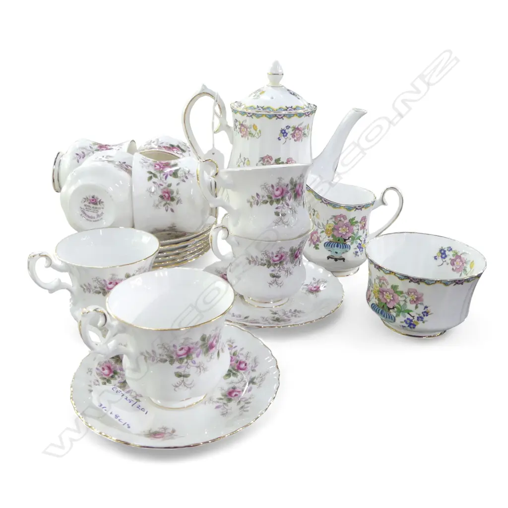 3PC GROVERNOR COFFEE SET & 8 R/A LAVENDER ROSE PAT COFFEE CANS & SAUCERS  Image 1++