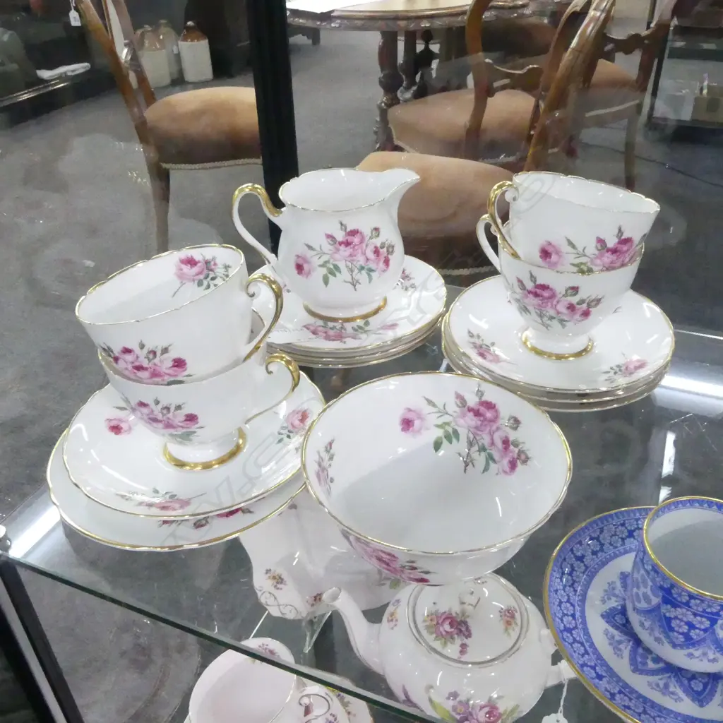 4 SHELLEY CHINA CSPS & MATCHING CREAM /S PINK ROSE PAT  Image 1++