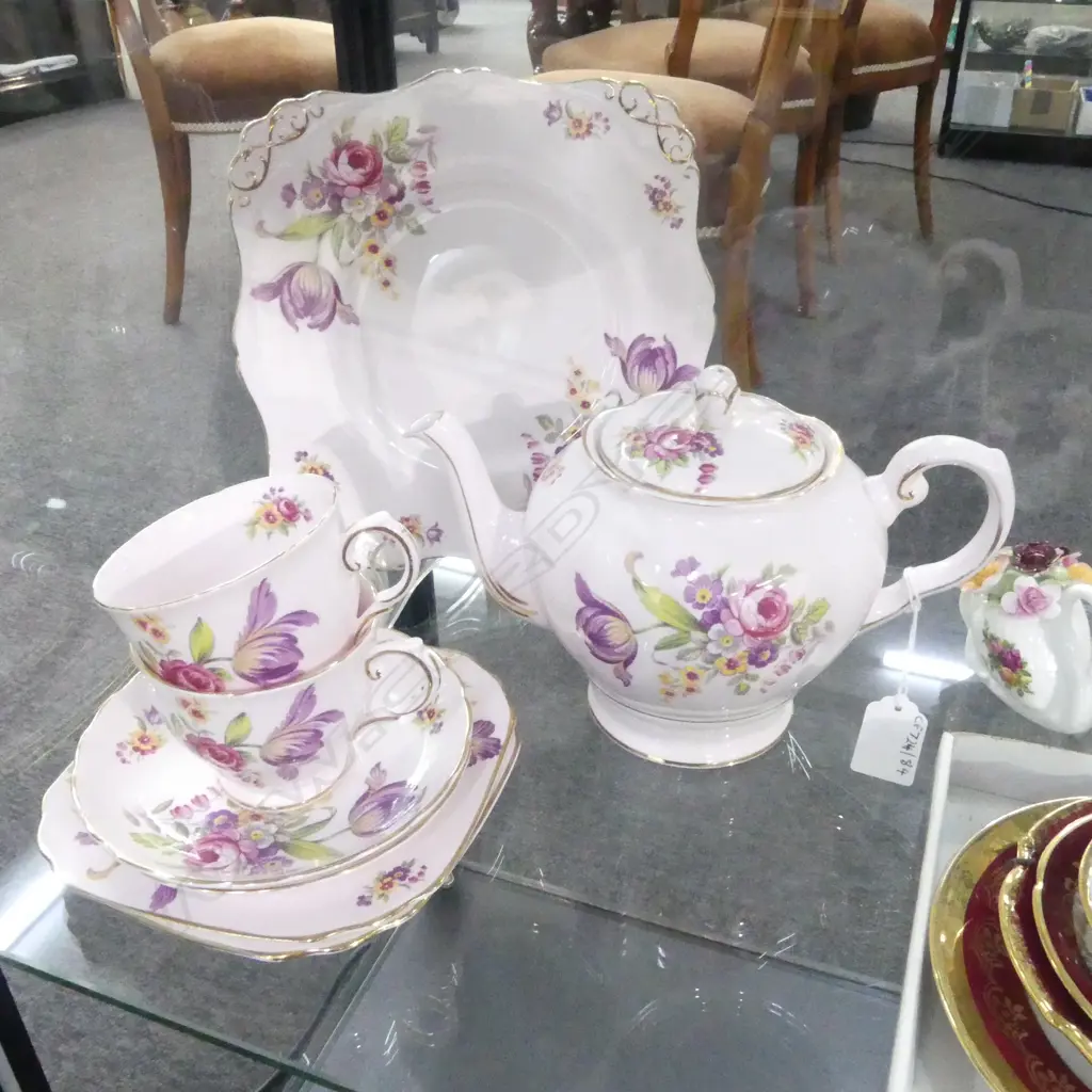 PART TUSCAN CHINA TEASET TEAPOT H160MM CAKE PLATE & 2CSPS Image 1++