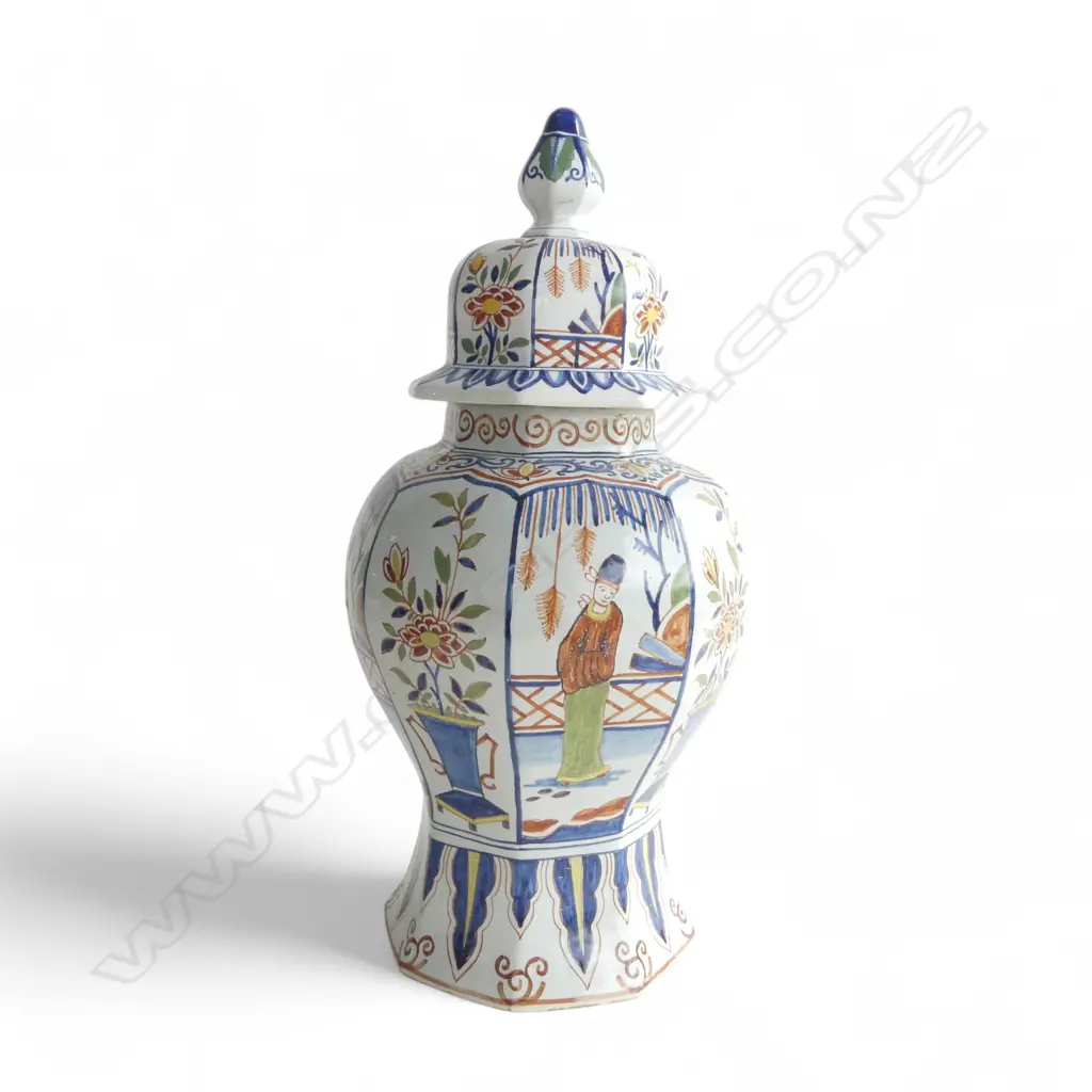 DUTCH BALUSTER VASE & COVER tin glaze decoration H.450mm Image 1++