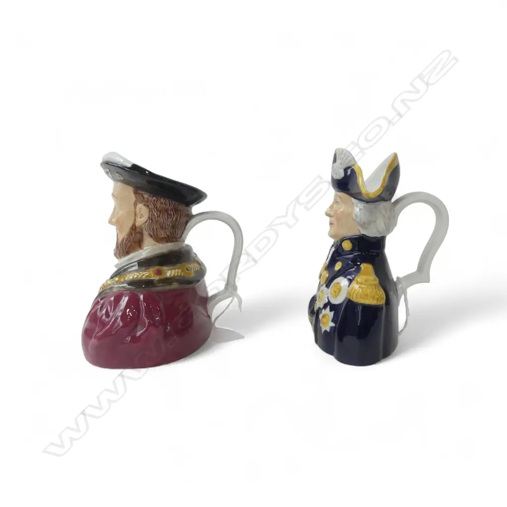 2 WOODS CHINA CHARACTER JUGS LORD NELSON & HENRY TH VIII H140MM Image 1++