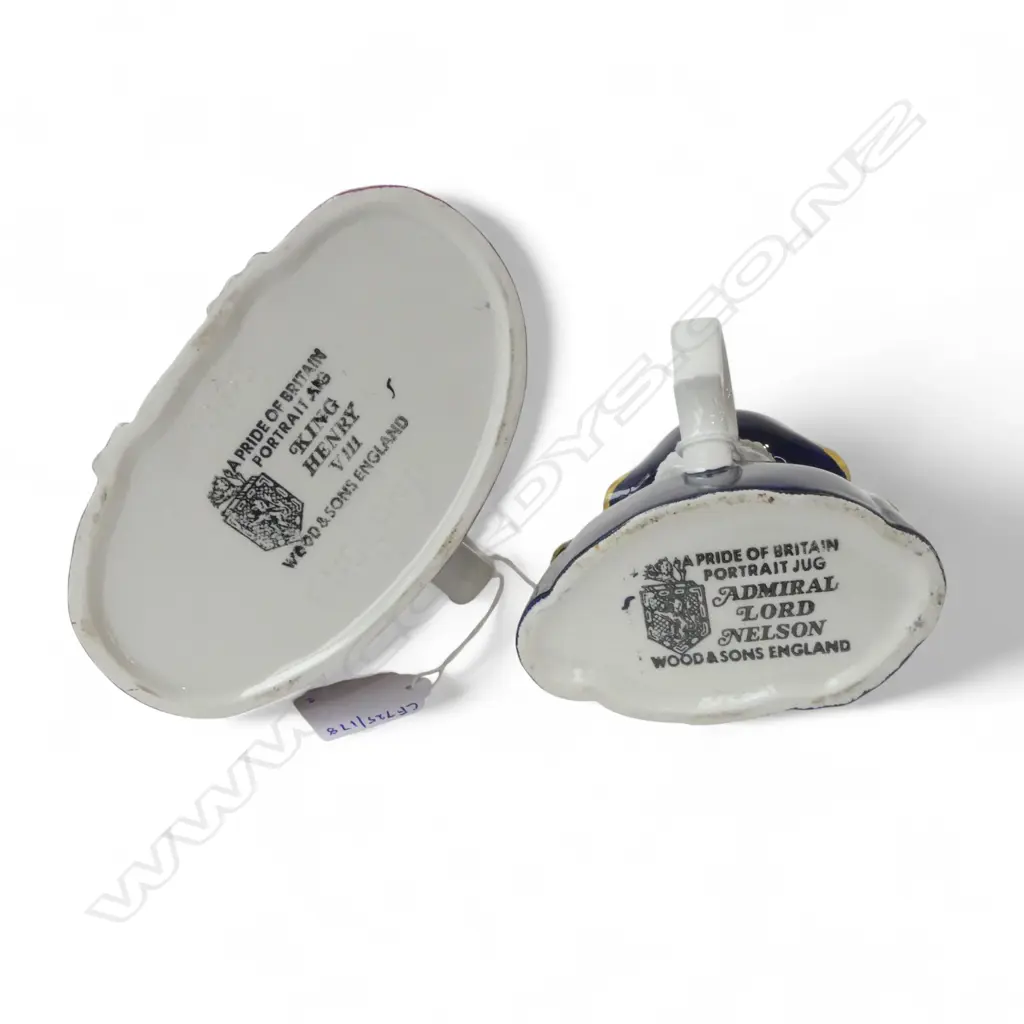 2 WOODS CHINA CHARACTER JUGS LORD NELSON & HENRY TH VIII H140MM Image 1++