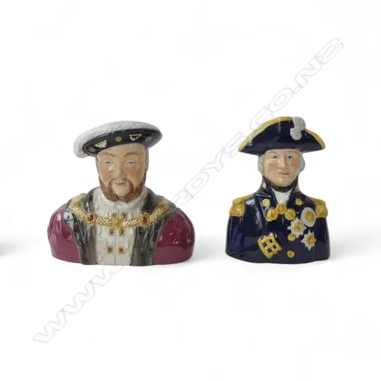 2 WOODS CHINA CHARACTER JUGS LORD NELSON & HENRY TH VIII H140MM