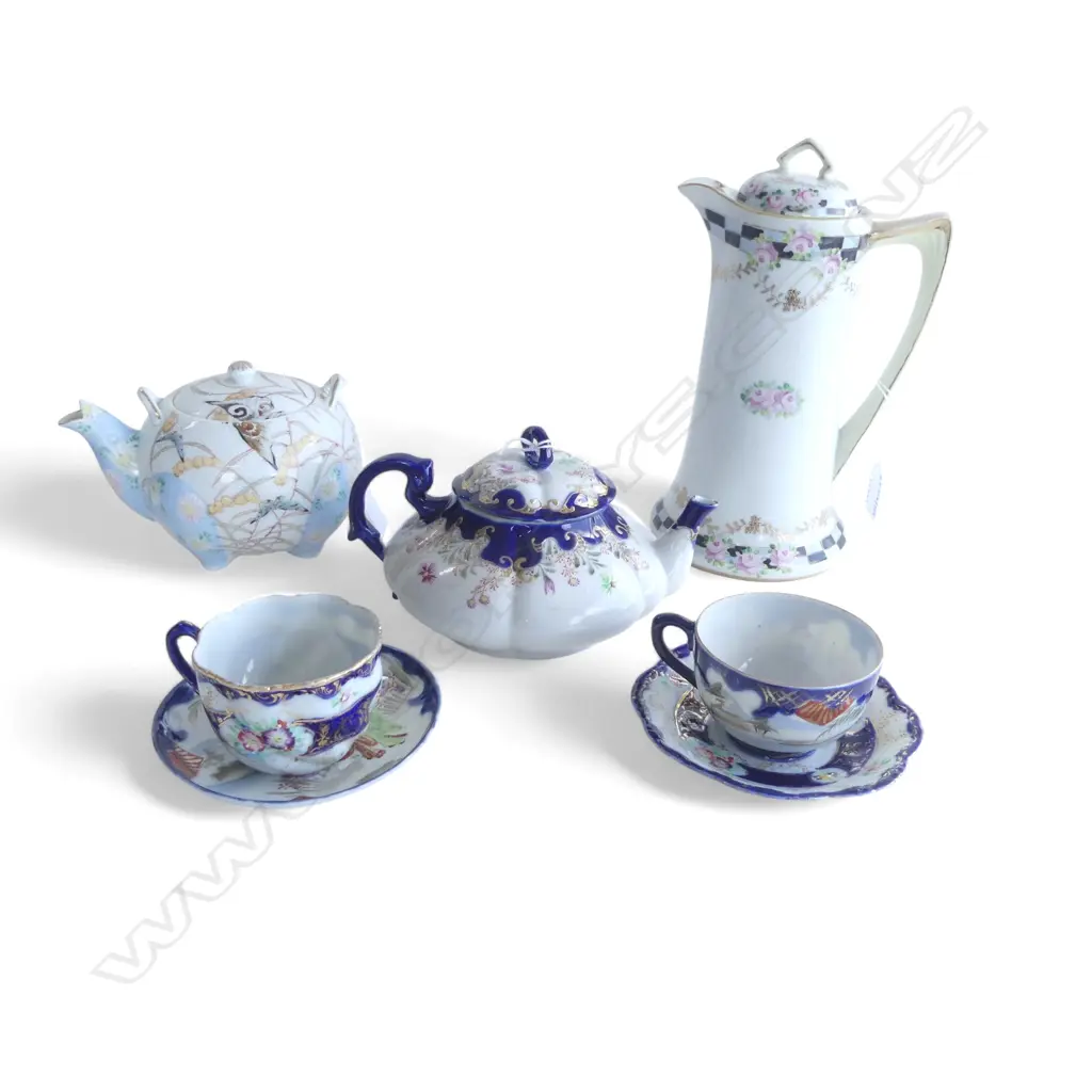 2 PRE WAR JAPANESE CHINA TEAPOTS 2 C/SS & COFFEE POT Image 1++