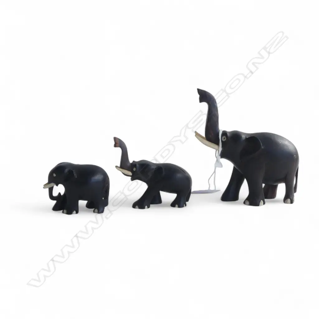 3 GRADUATED EBONISED ELEPHANTS  largest H.97mm Image 1++