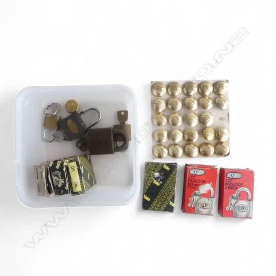 COLLECTION OF VINTAGE PADLOCKS (SOME BOXED) + FIRMIN UNIFORM BUTTONS