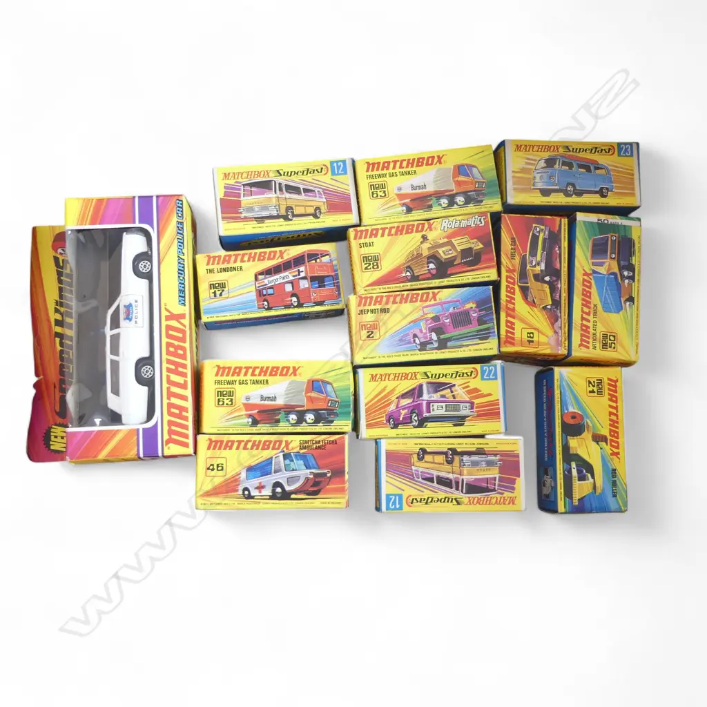 13 BOXED MATCHBOX MODELS + MATCHBOX SPEED KINGS MERCURY POLICE CAR Image 1++