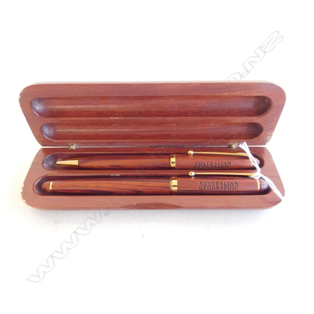 AUSTRALIAN GEOGRAPHIC PEN SET in wooden case + SILVER PLATE JEWELLERY BOX & 2 PR EARRINGS Image 1++