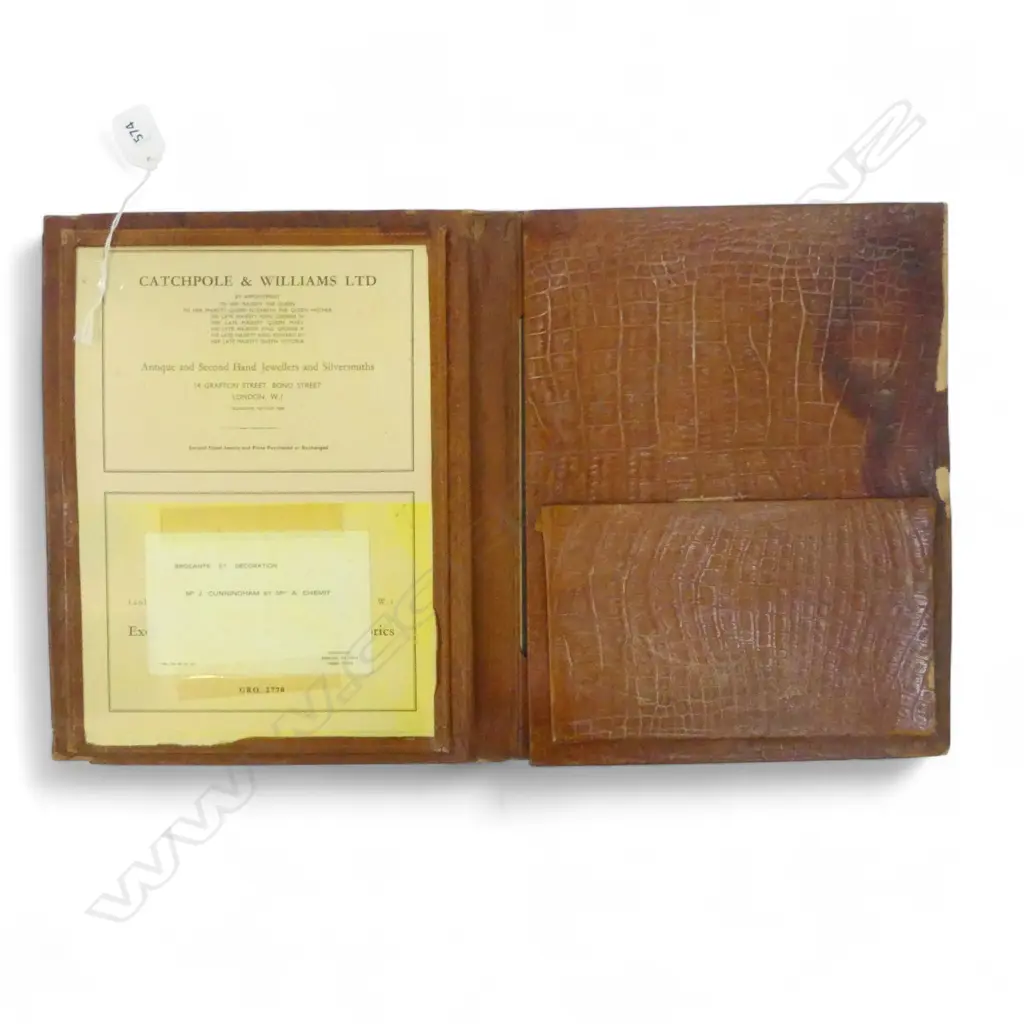 VINTAGE 'RITZ HOTEL PICCADILLY LONDON' LEATHER WRITING FOLDER with gilt Coat of Arms 320 x 250mm showing age Image 1++