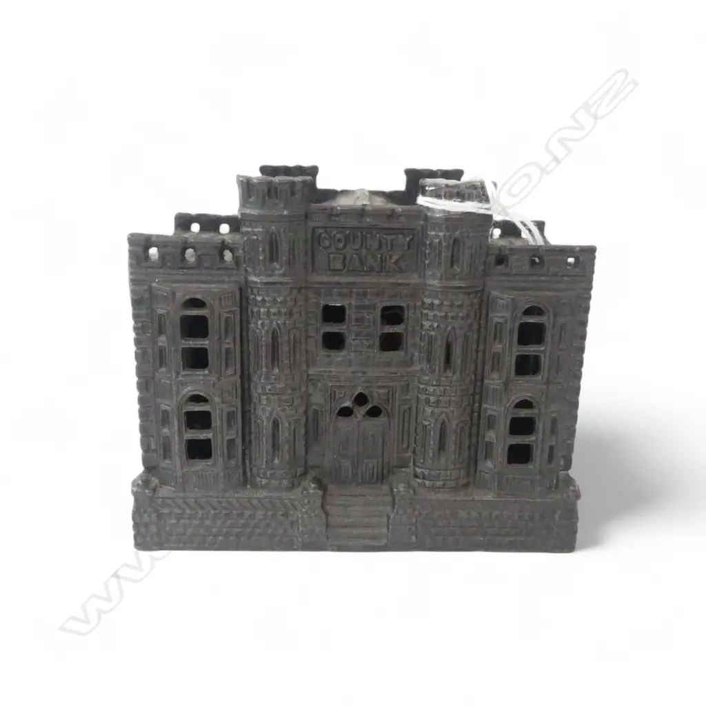 c.1905 'COUNTY BANK' cast iron STILL MONEY BANK. Rd.No.180427. L. Image 1++