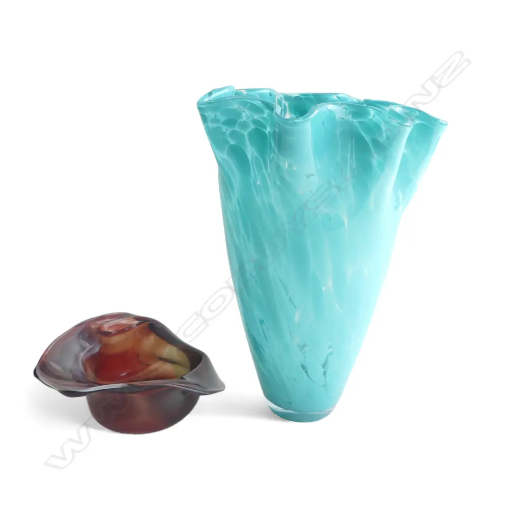 ART GLASS BOWL H.95 + LARGE BLUE VASE H.350mm Image 1++